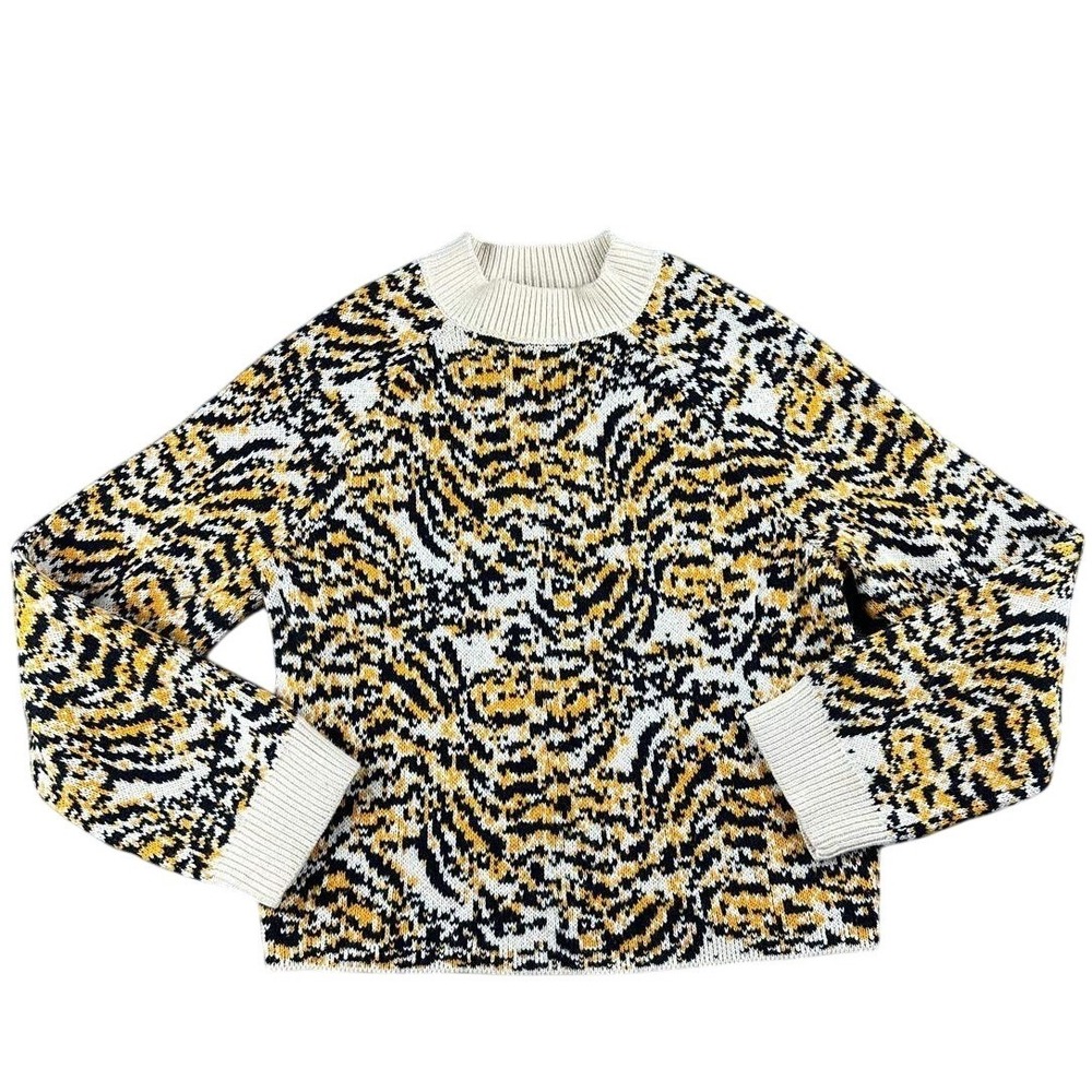 Rachel Comey Tiger Print Crew Neck Knit Sweater XXS Cotton Nylon Wool Blend